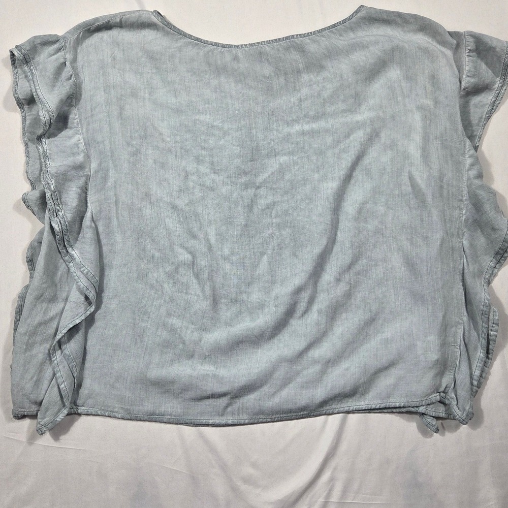 Mustard Seed Light Blue Ruffle Trim Rayon Blouse Small
